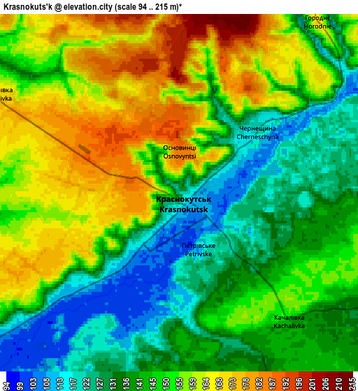 Zoom OUT 2x Krasnokuts’k, Ukraine elevation map