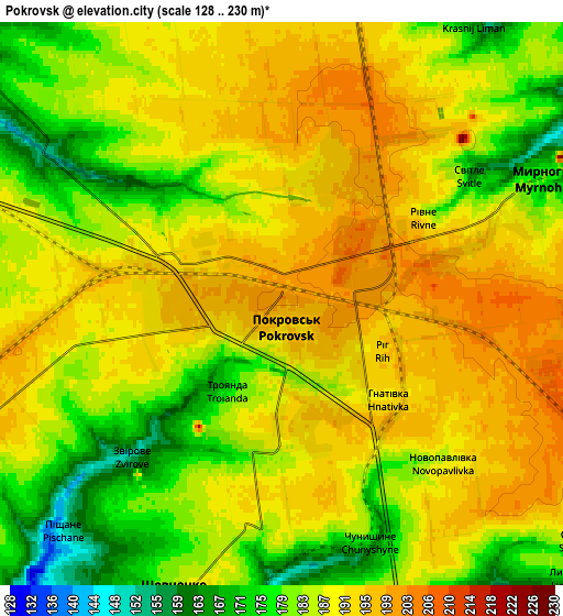 Zoom OUT 2x Pokrovsk, Ukraine elevation map