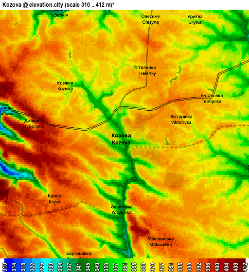 Zoom OUT 2x Kozova, Ukraine elevation map