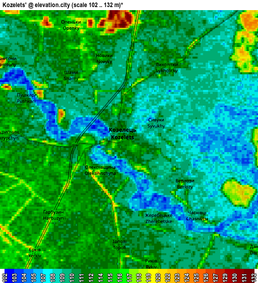 Zoom OUT 2x Kozelets’, Ukraine elevation map