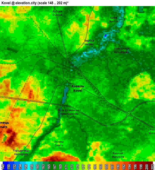 Zoom OUT 2x Kovel, Ukraine elevation map