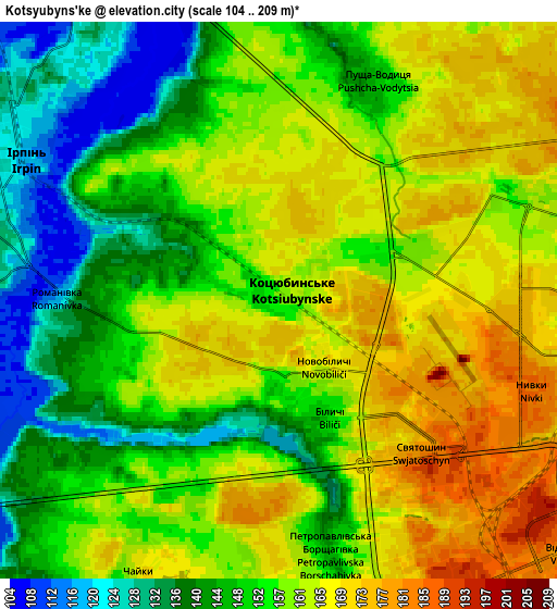 Zoom OUT 2x Kotsyubyns’ke, Ukraine elevation map