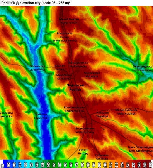 Zoom OUT 2x Podil’s’k, Ukraine elevation map