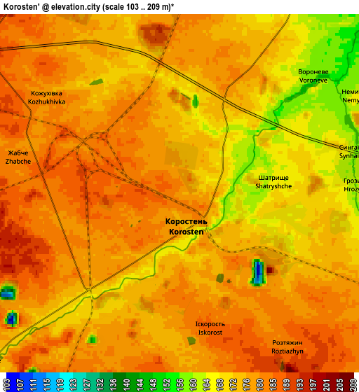 Zoom OUT 2x Korosten’, Ukraine elevation map