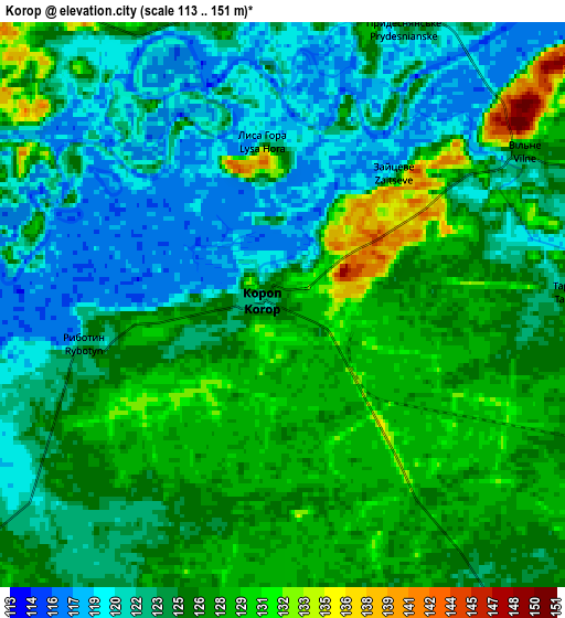 Zoom OUT 2x Korop, Ukraine elevation map