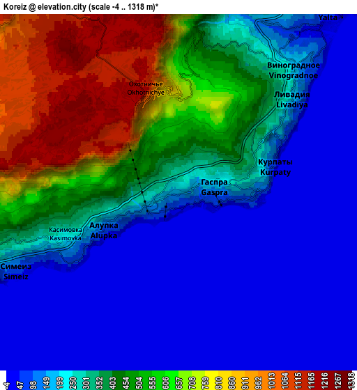 Zoom OUT 2x Koreiz, Ukraine elevation map