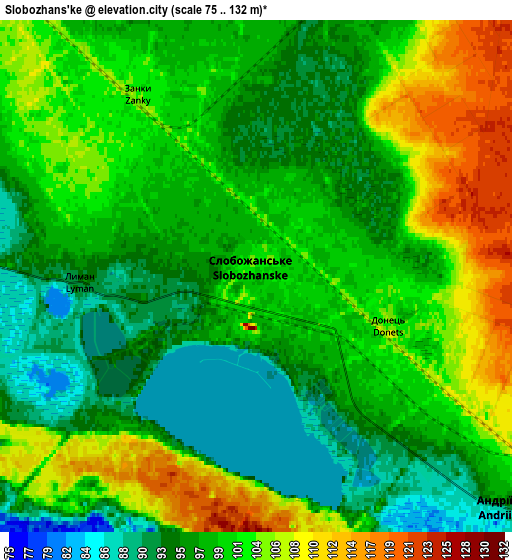 Zoom OUT 2x Slobozhans’ke, Ukraine elevation map