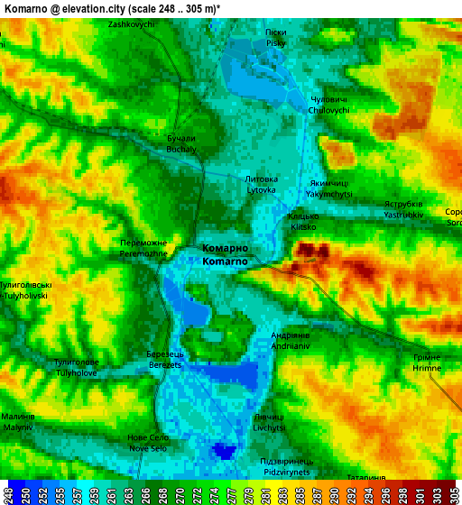 Zoom OUT 2x Komarno, Ukraine elevation map