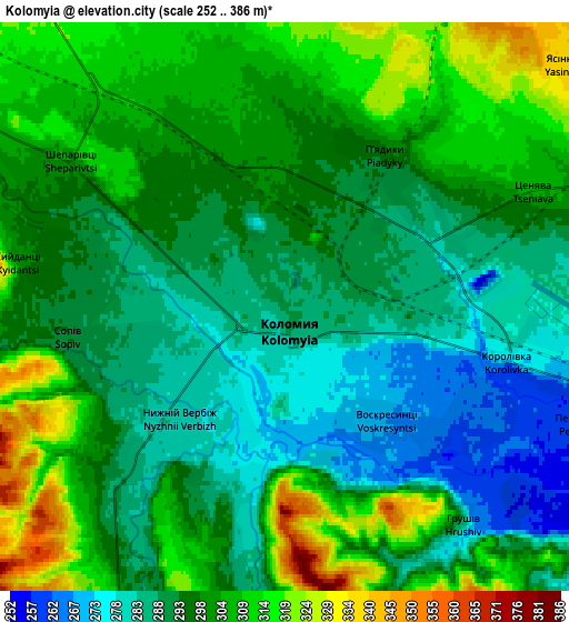 Zoom OUT 2x Kolomyia, Ukraine elevation map