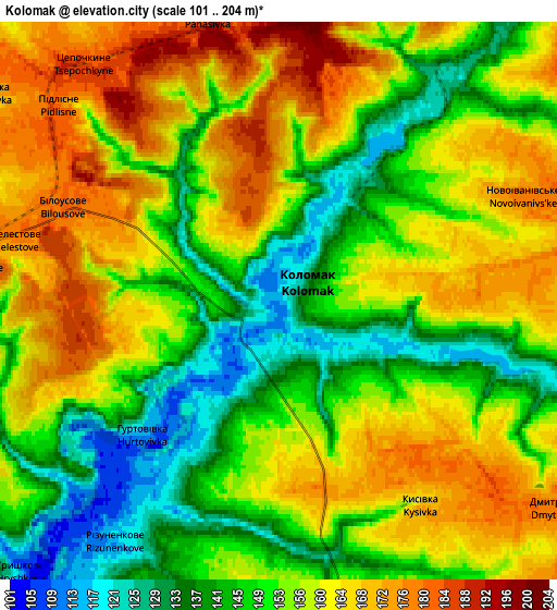 Zoom OUT 2x Kolomak, Ukraine elevation map