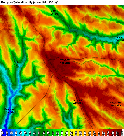 Zoom OUT 2x Kodyma, Ukraine elevation map