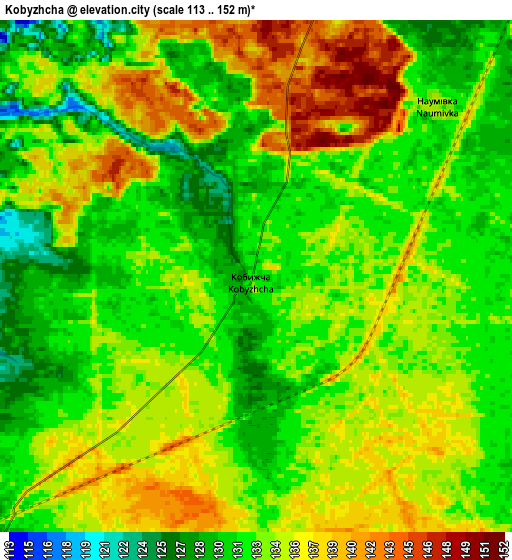 Zoom OUT 2x Kobyzhcha, Ukraine elevation map