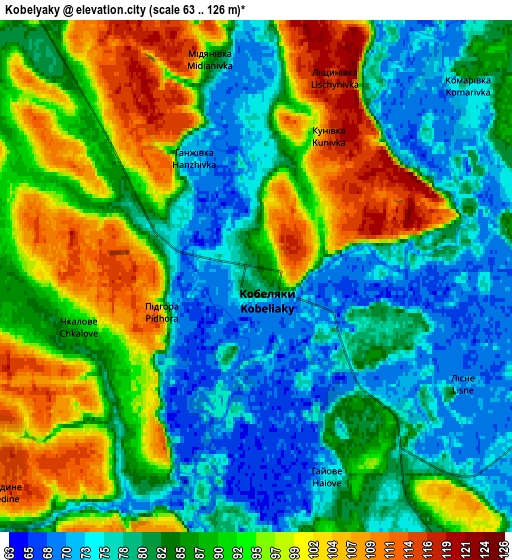 Zoom OUT 2x Kobelyaky, Ukraine elevation map