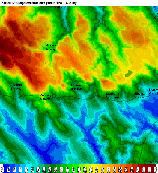 Zoom OUT 2x Klishkivtsi, Ukraine elevation map