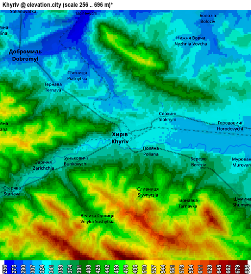 Zoom OUT 2x Khyriv, Ukraine elevation map