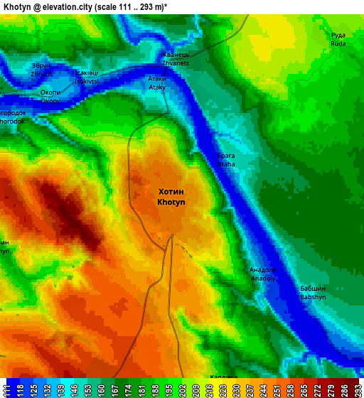 Zoom OUT 2x Khotyn, Ukraine elevation map