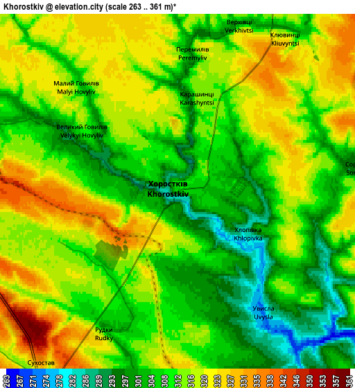 Zoom OUT 2x Khorostkiv, Ukraine elevation map