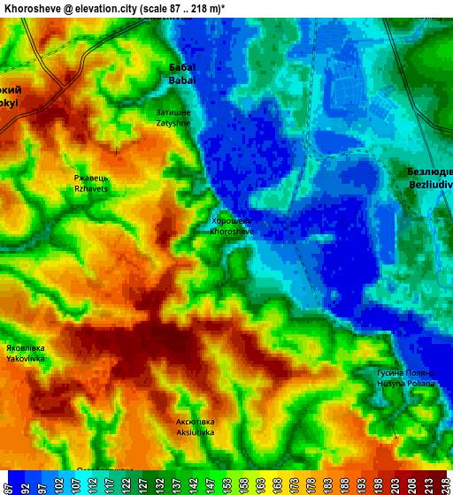 Zoom OUT 2x Khorosheve, Ukraine elevation map