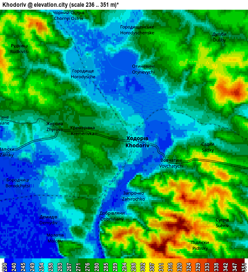 Zoom OUT 2x Khodoriv, Ukraine elevation map