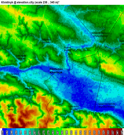 Zoom OUT 2x Khmilnyk, Ukraine elevation map