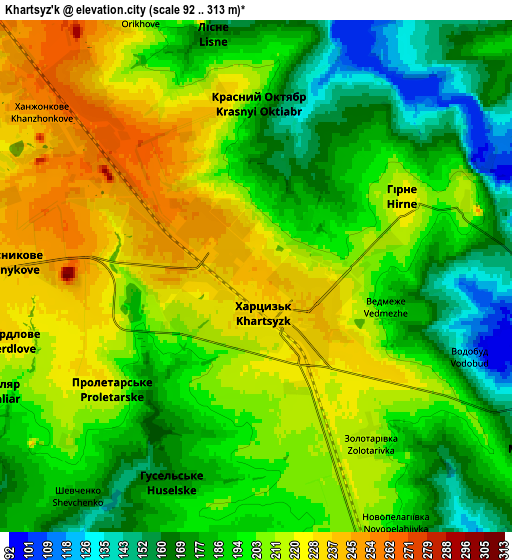 Zoom OUT 2x Khartsyz’k, Ukraine elevation map