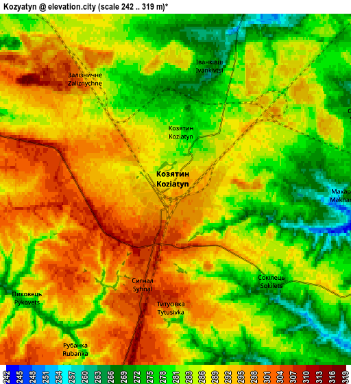 Zoom OUT 2x Kozyatyn, Ukraine elevation map