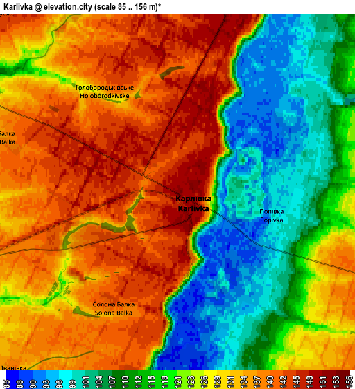 Zoom OUT 2x Karlivka, Ukraine elevation map