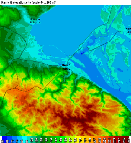 Zoom OUT 2x Kaniv, Ukraine elevation map