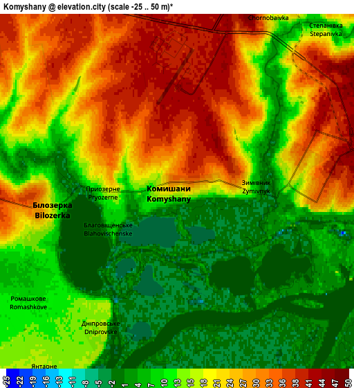 Zoom OUT 2x Komyshany, Ukraine elevation map