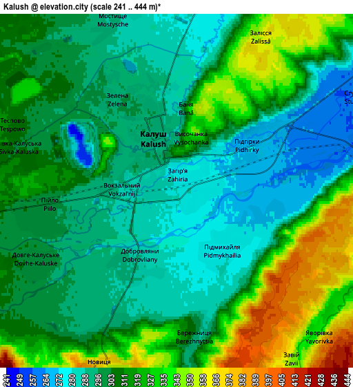 Zoom OUT 2x Kalush, Ukraine elevation map