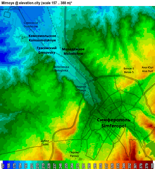 Zoom OUT 2x Mirnoye, Ukraine elevation map