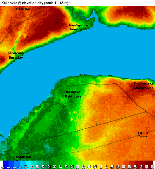 Zoom OUT 2x Kakhovka, Ukraine elevation map