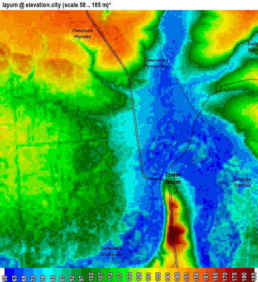 Zoom OUT 2x Izyum, Ukraine elevation map