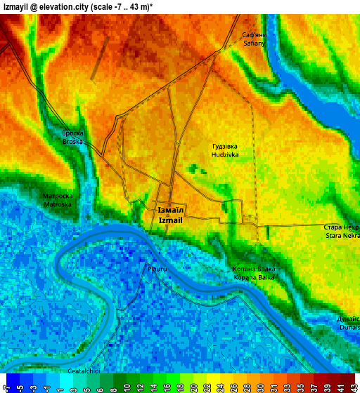 Zoom OUT 2x Izmayil, Ukraine elevation map