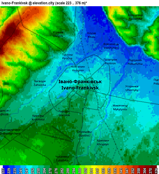 Zoom OUT 2x Ivano-Frankivsk, Ukraine elevation map