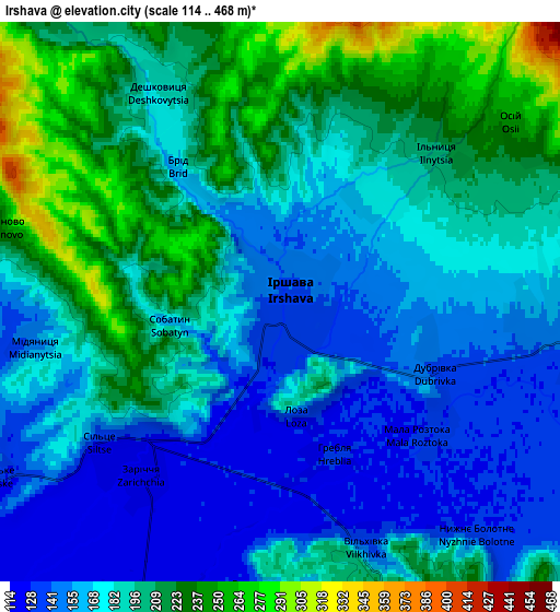 Zoom OUT 2x Irshava, Ukraine elevation map