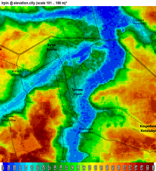 Zoom OUT 2x Irpin, Ukraine elevation map