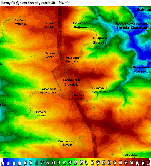 Zoom OUT 2x Ilovays’k, Ukraine elevation map