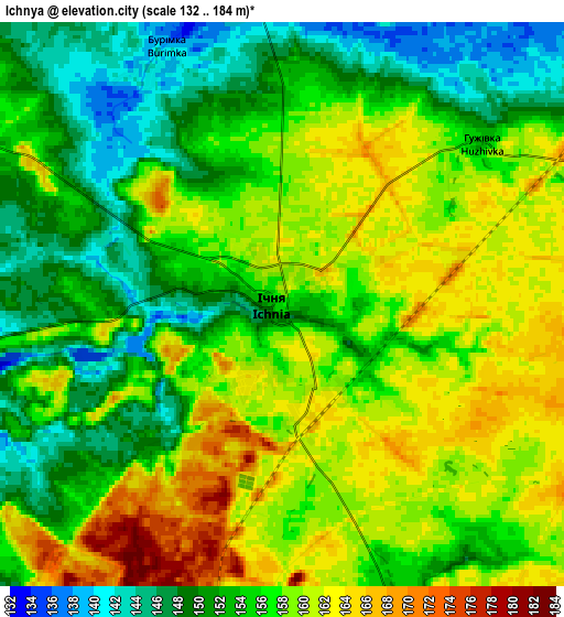 Zoom OUT 2x Ichnya, Ukraine elevation map