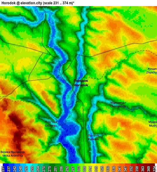 Zoom OUT 2x Horodok, Ukraine elevation map