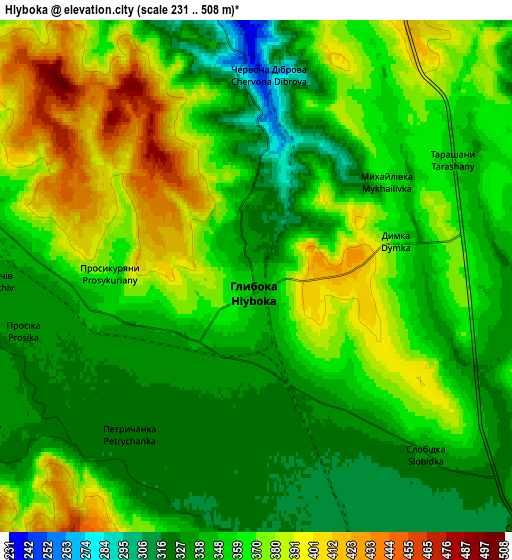 Zoom OUT 2x Hlyboka, Ukraine elevation map