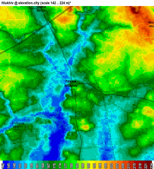 Zoom OUT 2x Hlukhiv, Ukraine elevation map