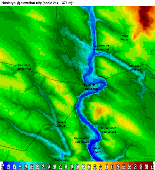 Zoom OUT 2x Husiatyn, Ukraine elevation map