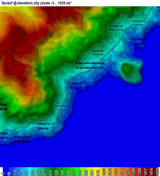 Zoom OUT 2x Gurzuf, Ukraine elevation map