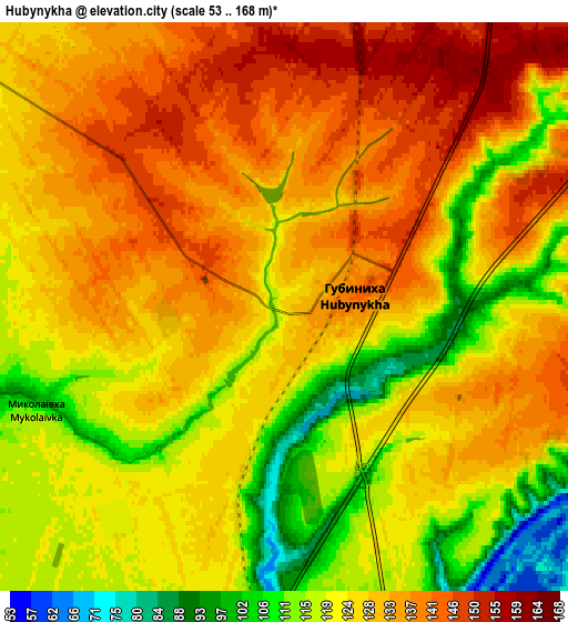 Zoom OUT 2x Hubynykha, Ukraine elevation map