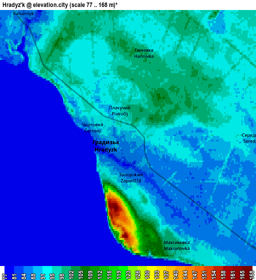 Zoom OUT 2x Hradyz’k, Ukraine elevation map