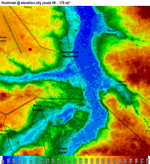 Zoom OUT 2x Hostomel, Ukraine elevation map