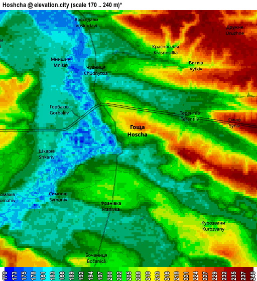 Zoom OUT 2x Hoshcha, Ukraine elevation map