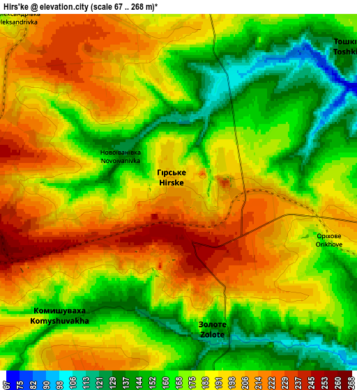 Zoom OUT 2x Hirs’ke, Ukraine elevation map