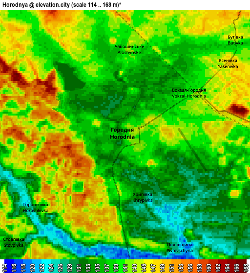 Zoom OUT 2x Horodnya, Ukraine elevation map